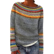 WTXUE Pullover Crewneck Sweatshirt Boho Sweaters for Women Fall Knitted Print Sweater Casual Long Sleeve Lightweight Cropped Pullover Oversized Sweatshirt Loose Sweaters Pullover Sweaters Yellow S