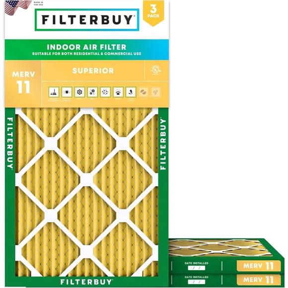 Filterbuy 16x25x1 Air Filter MERV 11 Allergen Defense, HVAC AC Furnace Air Filters Replacement (3-Pack)