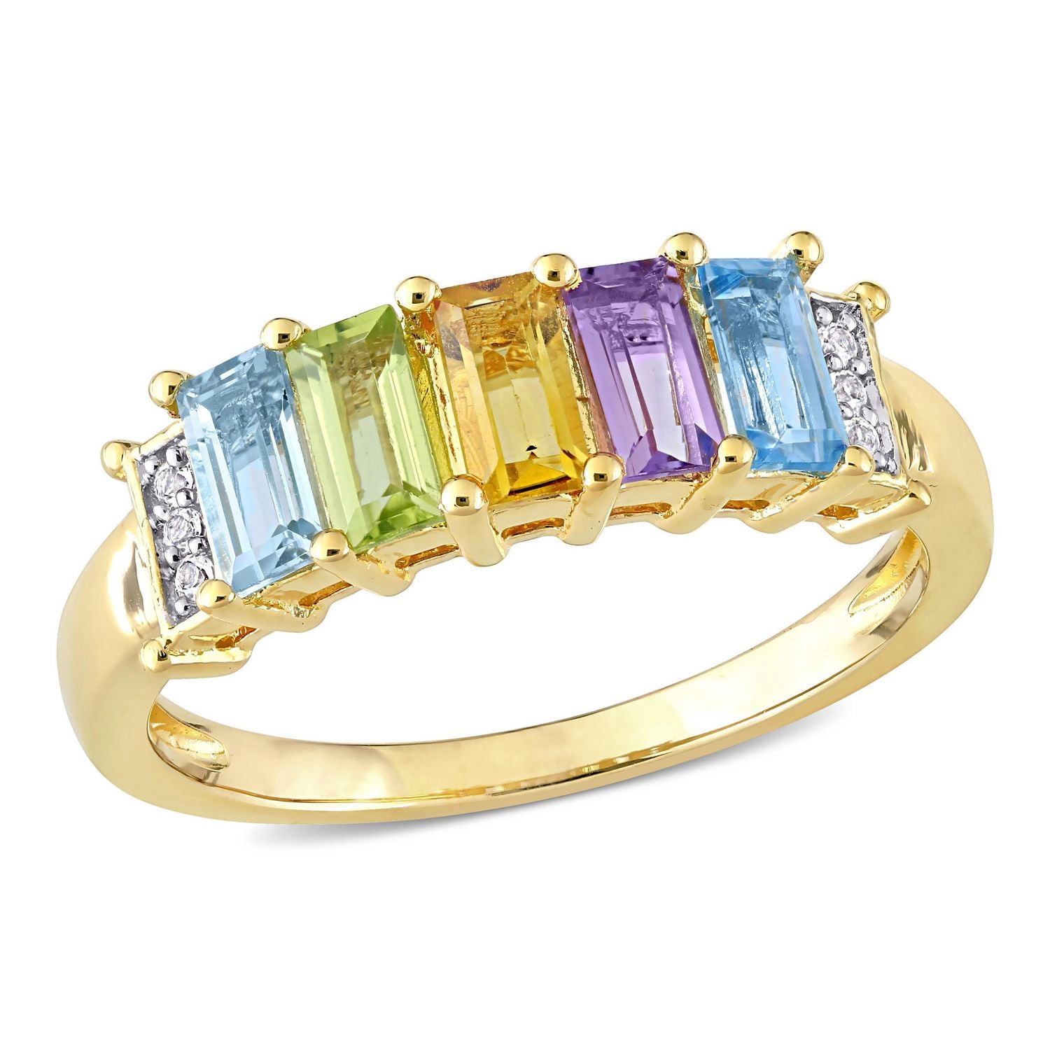 Miabella 1-1/4 Carat T.G.W. Multi-Color Gemstone Yellow-Plated Sterling Silver Semi-Eternity Ring