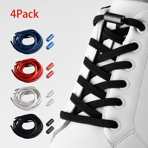 CUITING SJENERT 4 Pairs No Tie Shoelaces Elastic Lock Fast Lacing Lazy Lace Adult Kids Sport Sneakers Shoe Strings Shoe Laces Men Women Lock Quick Lazy Laces(White black red)