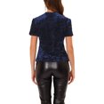 thumbnail image 3 of INSPIRE CHIC Haut en Velours à Paillettes pour Femme, Col Rond, Manches Courtes, Blouse de Soirée/Boîte de Nuit, TP Bleu Marine, 3 of 7