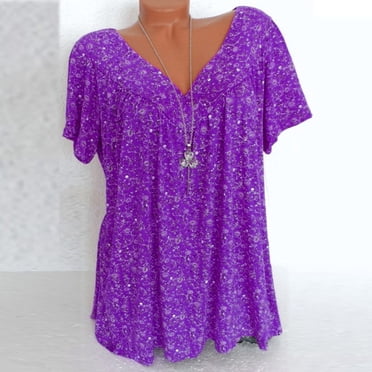 yievot Femmes Grande Taille Hauts à Col en V Tunique Froncée T-shirt à Manches Courtes Vêtements d'Été Tunique Décontractée Blouse Oversize