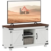 HOMCOM Meuble TV de style ferme pour téléviseur jusqu'à 50 po avec portes de grange en blanc vieilli