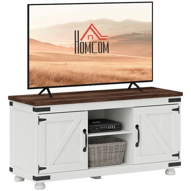 HOMCOM Meuble Télé Style Ferme pour Télé jusqu'à 50 Pouces avec Portes de Grange Blanc Vieilli