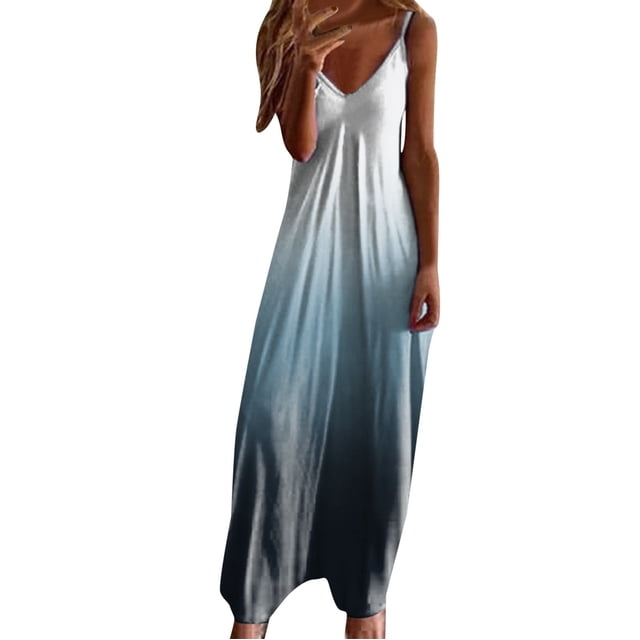 Kcodviy Robes Maxi pour Femmes Robes Maxi Été Sans Manches Boho Décontractées Robes de Cocktail pour Femmes Décontractées à Col en V Longues Robes Midi d'Été pour Femmes Robe de Plage pour les Vacances