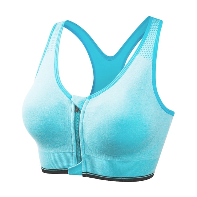 FYEGRE Sports Bras for Women Full Support Front Zip Closure Compression Bras Post Surgery Wireless Racerback Sport Brassiere Green XXL