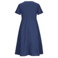 thumbnail image 3 of QUYUON Robe en Lin Femme Été Décontractée Col en V Manches Courtes Chemise Boutonnée Robes Invitée de Mariage Cocktail Fête Robe Trapèze Mini avec Poches Robe de Plage Soleil Style D-3410 Bleu Foncé L, 3 of 8