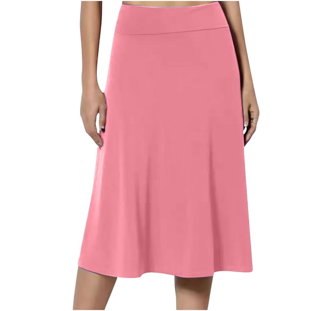 Jupes Enveloppantes de Mode pour Femmes Taille Haute Habillées Jupes Midi Décontractées Confortables Jupe Évasée Printemps Été Robe Mi-Longue Jupe Mi-Mollet Unie