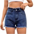 thumbnail image 1 of Cowboy Shorts for Women with Button Fly, Zipper Closure, Patch Pockets, Frayed Hem, Polyester Blend, Casual Fit, 1 of 8