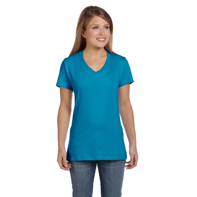 Hanes Ladies Ringspun Cotton Nano-T V-Neck T-Shirt, Style S04V
