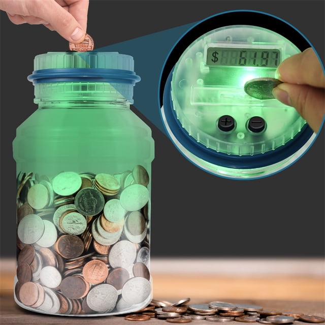 Dvkptbk Guichet Automatique Coloré Transparent Tirelire Cochon Numérique Compteur de Pièces d'Épargne LCD Comptant Bocal à Monnaie Cadeau Organisation et Rangement en Liquidation
