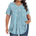 thumbnail image 1 of Pisexur Hauts de Printemps pour Femmes Blouses pour Femmes Chic Décontracté Mode pour Femmes Imprimé Col Rond Manches Courtes Plissé Ample Haut Multicolore,3TG, 1 of 7