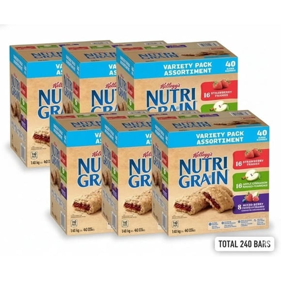 Kellogg's Nutri-Grain Bars Variety Pack - 40 Bars x 37g (6/Case)- TOTAL 240 BARS