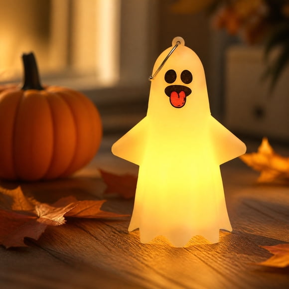 Linnome Mini Ghost LED Night Light Ornament Five Facial Expressions Warm Light Pendant for Tabletop Halloween Bedroom Party Decor Lamp
