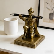 Yunuuuoa Medieval Knight Resin Desk Organizer with Phone Stand and Pen Holder, Vintage Bookend for Office Desk Decor, Home Study Table Organizer, Gothic Statue Shelf Display
