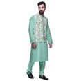 thumbnail image 2 of Atasi Mandarin Collar Traditional Solid Kurta Pajama With Printed Jacket Set, 2 of 3