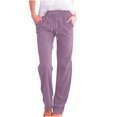 thumbnail image 3 of Sentmoon Women Linen Pants Solid Color Drawstring High Waist Women's Sweat Pants Oversized Relaxed Fit Button Straight Leg Summer Womens Travel Pants with Pocket Holiday for Lounge and Sleep, 3 of 7