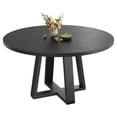 thumbnail image 1 of Farmhouse Style Round Dining Table for 4-6 - Sturdy Wooden Cross Base - Modern Space-Saving Table for Kitchen, Dining Room or Apartment - 47 Inch Wood Grain Black Table - Color: Wood Grain Black, 1 of 8