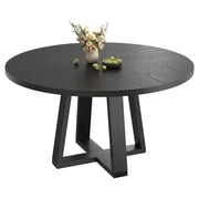 47 Inch Modern Farmhouse Round Dining Table for 4-6, Sturdy Cross Base Space-Saving Table for Kitchen & Dining Room