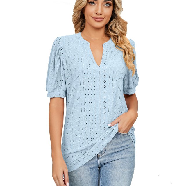 Birdeem Womens V- Neck Hollow Out Recreational Short Sleeve Tops