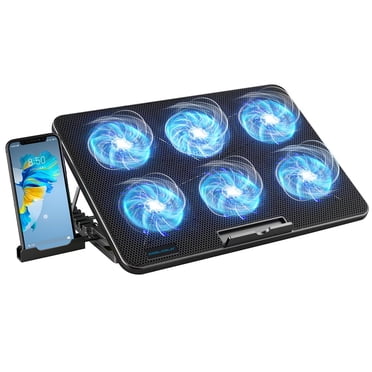 Coolcold 15.6-17.3inch Laptop Cooling Pad  with 6 Quiet Fans,7 Height & Wind Speed Adjustable, 2 USB Port Laptop Cooer With Mobile Phone Holde