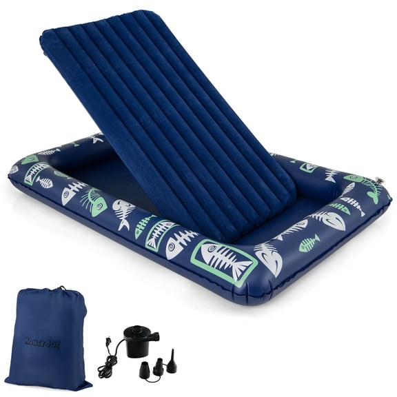 Costway Lit de Voyage Gonflable pour Enfants Ensemble de Matelas Pneumatique Portable avec Matelas Double Face Bleu