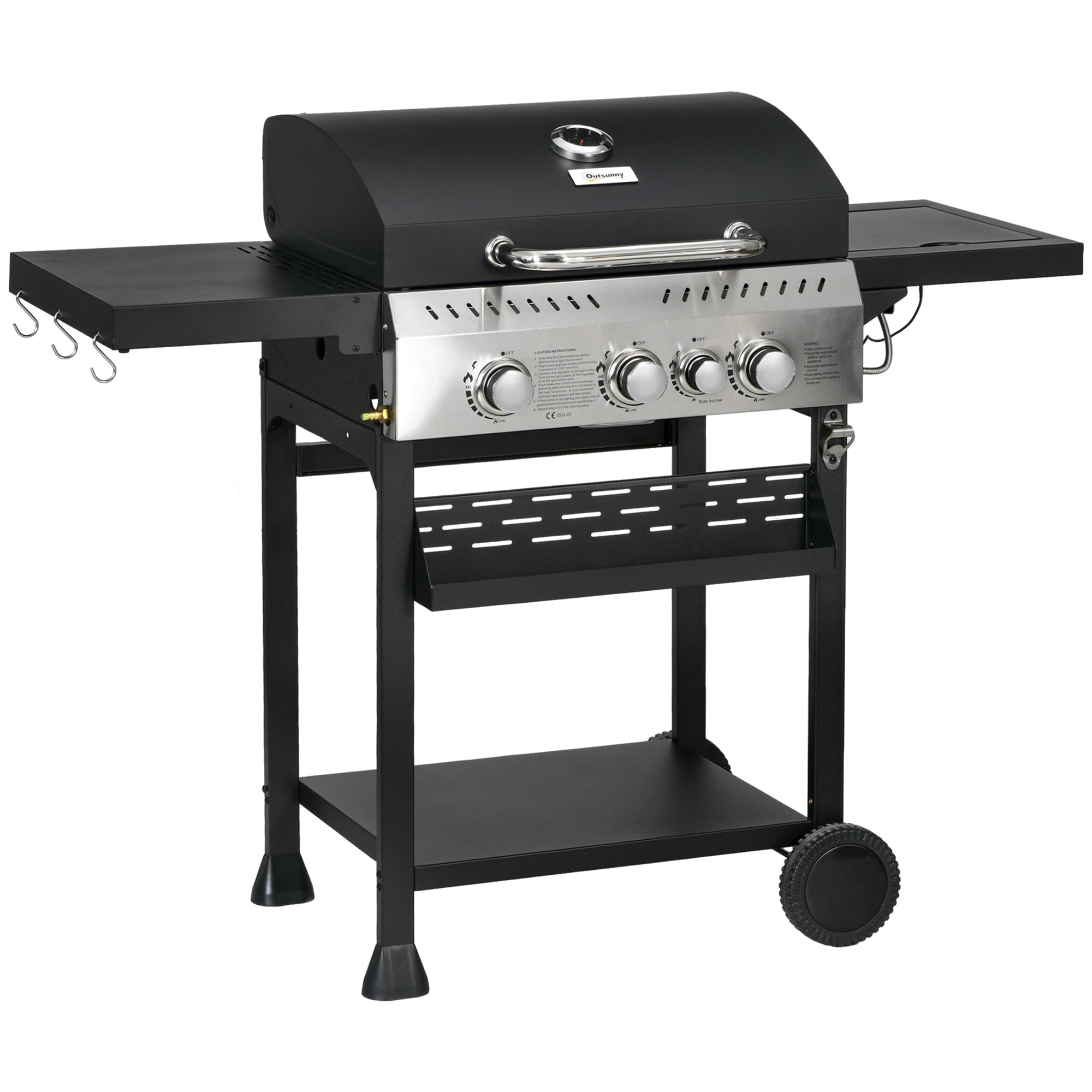 Outsunny Propane Gas Grill, 38,000 BTU Outdoor BBQ Grill Cart, Black