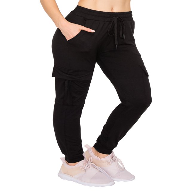 CHOK Pantalon Cargo Jogger Décontracté Super Doux pour Femmes Noir G