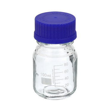 Unique Bargains 100mL Clear Reagent Media Graduated Glass Storage Bottle Blue Cap