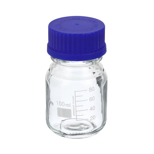 Unique Bargains 100mL Clear Reagent Media Graduated Glass Storage Bottle Blue Cap