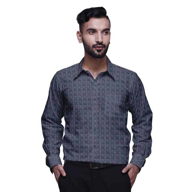 BESTMAN Chemise en Coton pour Hommes à Manches Longues Imprimée à Col Écarté Chemise Ajustée Formelle