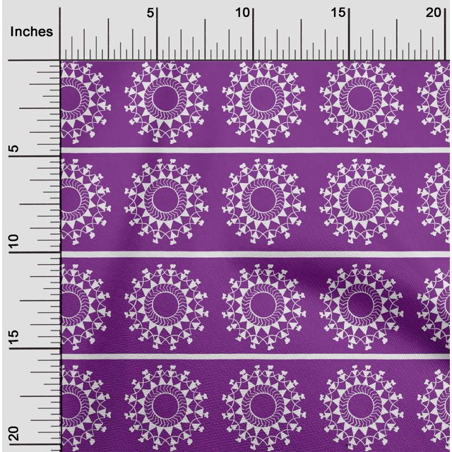 oneOone Georgette Viscose Fabric Stripe & Mandala Block Print Fabric BTY 42 Inch Wide