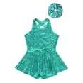 thumbnail image 3 of Riismen Robe Justaucorps Sans Manches à Paillettes Brillantes pour Filles Enfants Costume de Danse Latin Jazz Salsa Samba Rumba Vert Lac 12, 3 of 5
