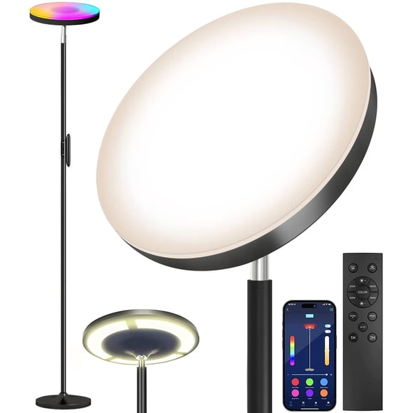 Keepsmile Lampe sur Pied à DEL à Éclairage Double Face avec Télécommande Application Intelligente 36W/2600LM Haute Luminosité Lampe sur Pied RVB Angle Multicolore à Intensité Réglable Moderne F