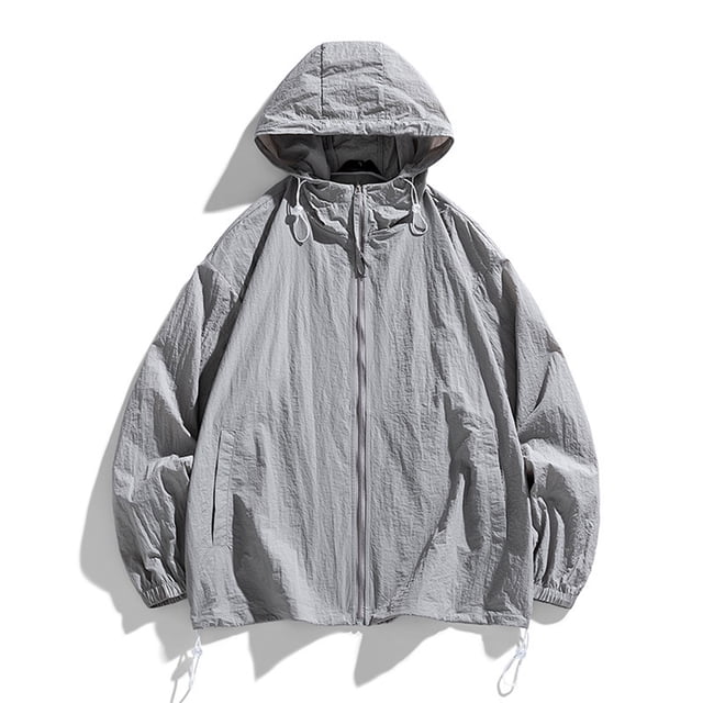 RXIRUCGD Ensemble de Protection Solaire pour Homme Veste Décontractée à Manches Longues avec Capuchon, Gris, Taille : S