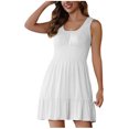thumbnail image 2 of BEFOKA Robe pour Femme Grande Taille, Liquidation de Robes d'Été pour Femmes, Robe d'Été Unie Sans Manches à Col Rond Type Camisole Courte pour Femme, 2 of 5