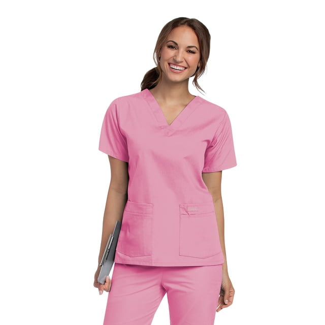 Landau Essentials Scrub Top for Women: 4 Pockets, Classic Relaxed Fit, Durable V-Neck 8219
