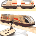 thumbnail image 1 of Motorised Wooden Rail Train, Remote Control Train with Magnetic Connection, Battery Operated Locomotive Trains for Toddlers, Compatible with Thomas, Brio, Chuggington (Brown), 1 of 7