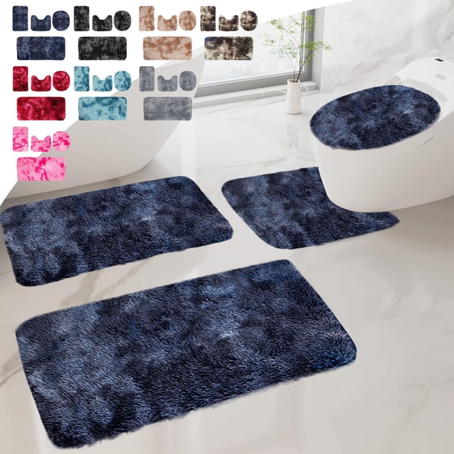 Dvkptbk Mixed Colors Bath Mats 4 Set Bathroom Rugs For 4 Pcs Toilet Mats Universal Soft Comfortable Water Absorption Non-Slip Thick Machine Washable Easy Dry Dark Color