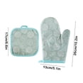 thumbnail image 3 of Heat Resistant Kitchen Gloves and Mat Set, Cotton Polyester Oven Mitts with Hanging Hook, High Temperature Protection for Baking Cooking Microwave, 10.2x4.7 inches, Available in Green Blue, 3 of 6