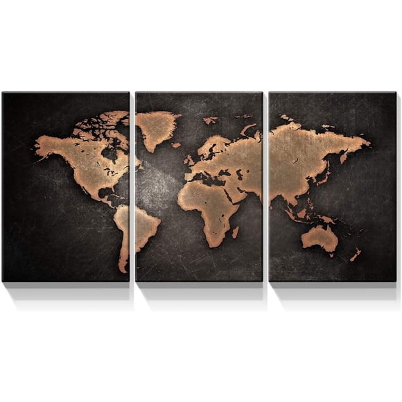 3 Panels World Map Vintage Background Wall Art Painting Pictures Print On Canvas Art The Picture for Home Office Modern Decoration - 12"x16" x 3 Panels