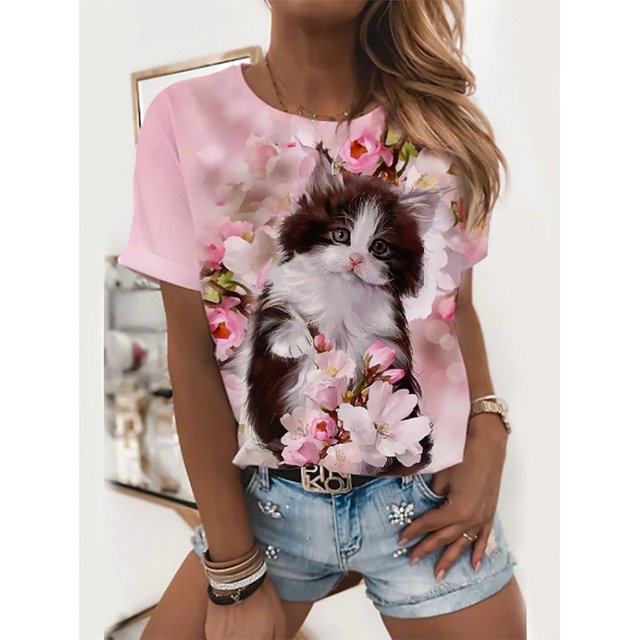 Tee Crewneck And Floral Print Scrub Milk Silk Tee