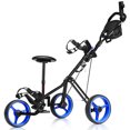 thumbnail image 1 of Patiojoy Chariot de Golf Pliable à 3 Roues à Pousser et Tirer avec Siège, Tableau de Bord, Sac, Bleu, 1 of 9