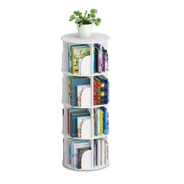 TOYTEXX Bibliothèque Rotative à 4 Niveaux, Organisateur Empilable en Bois Massif à 360° pour la Maison et le Bureau - Beige, 3 Ans et Plus