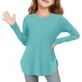 thumbnail image 2 of Plebaso Chemises à Manches Longues pour Filles Col Rond Hauts Décontractés Blouses Amples Unies pour Enfants Printemps Été, 2 of 7