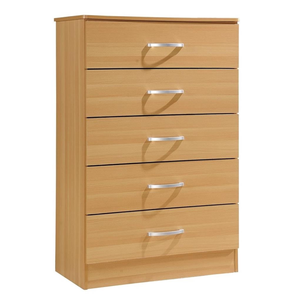 Hodedah Commode Contemporaine en Bois à Cinq Tiroirs, Fini Beige