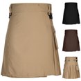 thumbnail image 1 of XZNGL Men Pleated Skirt with Snap Fastener and Pockets for Men, Knee Length, Solid Color, Polyester Spandex Blend, Casual Style, All Season Wear, 1 of 4