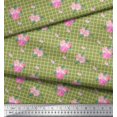thumbnail image 2 of Soimoi Green Cotton Jersey Fabric Pink Flower & Check Print Sewing Fabric BTY 58 Inch Wide, 2 of 5