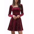 thumbnail image 1 of INSPIRE CHIC Robe de Soirée pour Femme à Imprimé d'Étoiles, Encolure Carrée, Mini Robe Vintage de Bal en Velours, L Rouge, 1 of 6