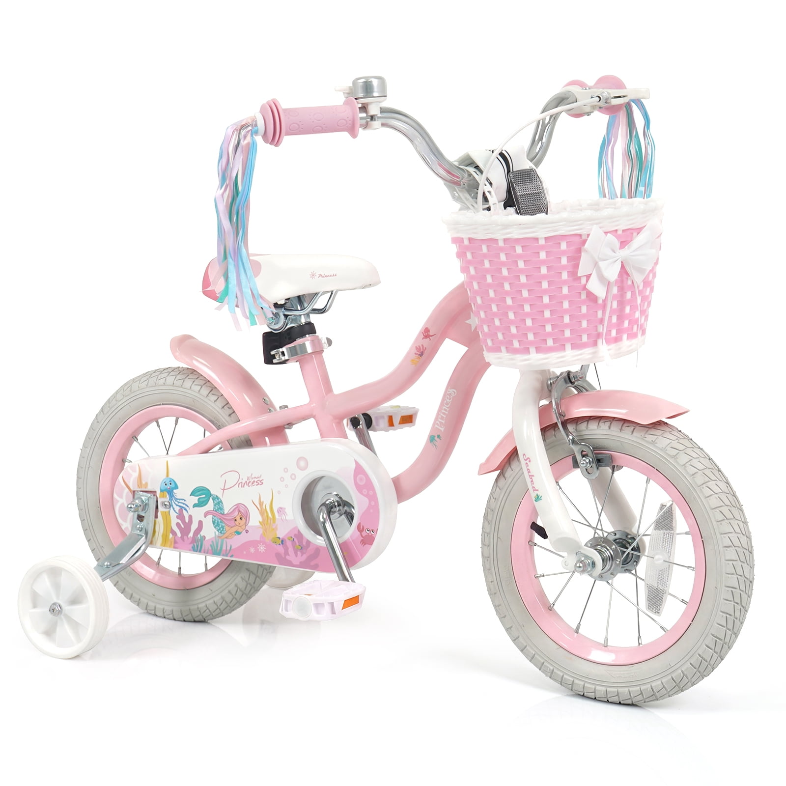 Costway 12" Kids Bike with Training Wheels Hand Coaster Brakes Adjustable Seat Handlebar Pink